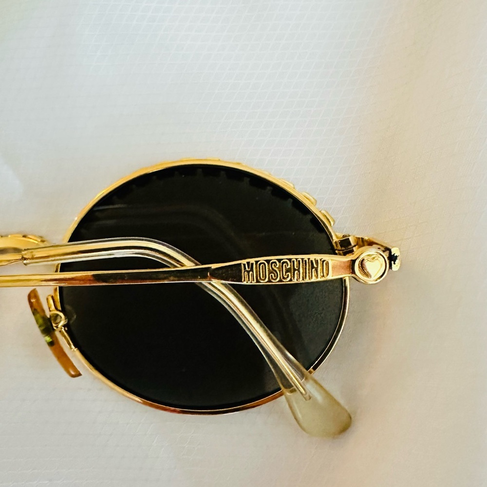 Rare Moschino Vintage Gold Round Rhinestone Sunglasses - Vintage Glam - Picture 11 of 13